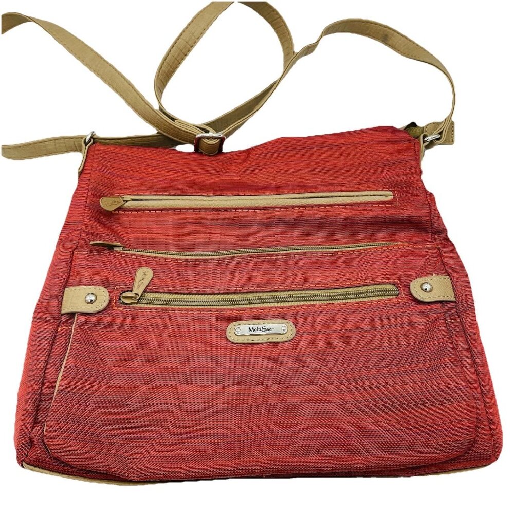 MultiSac Purse Crossbody Light Red Bag Strap Multiple Pockets Zip Snap Wallet